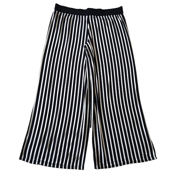 Lauren Ralph Lauren White Black Vertical Stripe Pull On Wide Leg Pants Modern - Picture 3 of 9